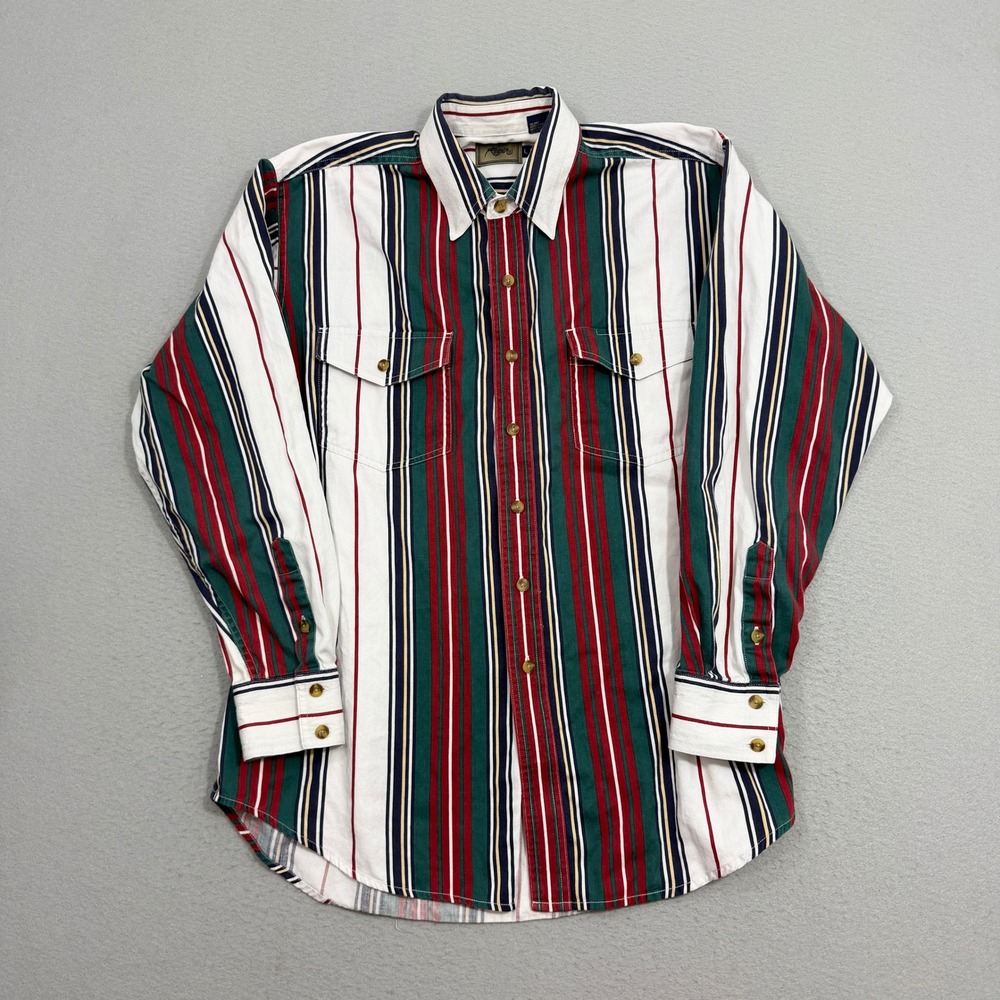 Vintage Roper Button Shirt Large Multicolor Striped Western Cotton Long Sleeve